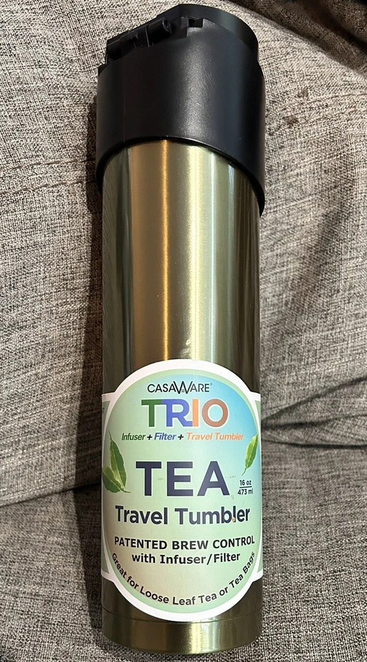 Vaso de viaje de té CasaWare TRIO 16 OZ acero inoxidable verde con infusor y filtro Foto 1 de 4