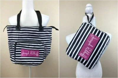 Joseph Ribkoff черный белый полоски Packable сумка с короткими ручками сумочка розовый логотип - Изображение 1 из 4