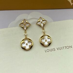 Louis Vuitton Four leaf clover Pendant LV Circle Blooming  Earrings with Box
