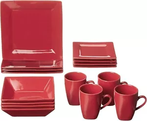Juego de vajilla cuadrada de gres rojo de 16 piezas Strawberry Street servicio para 4 - Imagen 1 de 3