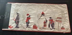 Rachel Zoe New York Table Runner Happy Holidays Penguin Beaded Silver Tree 16x72 - Picture 1 of 7