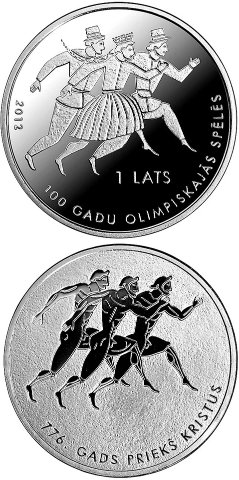 Latvia 2012 silver coin 1 lats LONDON - 2012. 100 YEARS IN OLYMPIC GAMES box coa - Image 1 of 1