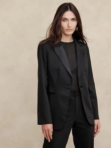 BANANA REPUBLIC Barathea Italian Wool Tuxedo Jacket NWT - 10 TALL Black #817815 - Picture 1 of 8
