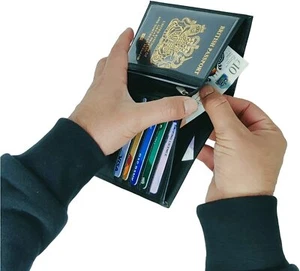 Men Women RFID SAFE Passport Wallet Real Leather Card Billfold Purse Case 635 - Picture 1 of 7