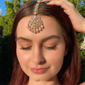 Elegant Geometric Forehead Chain Decoration Bohemian Tassel Rhinestone Headpiece - Bild 1 von 15