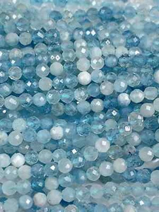 Grade AAA Natural Blue transparent aquamarine Faceted Round Beads 15.5" Strand - Picture 1 of 7