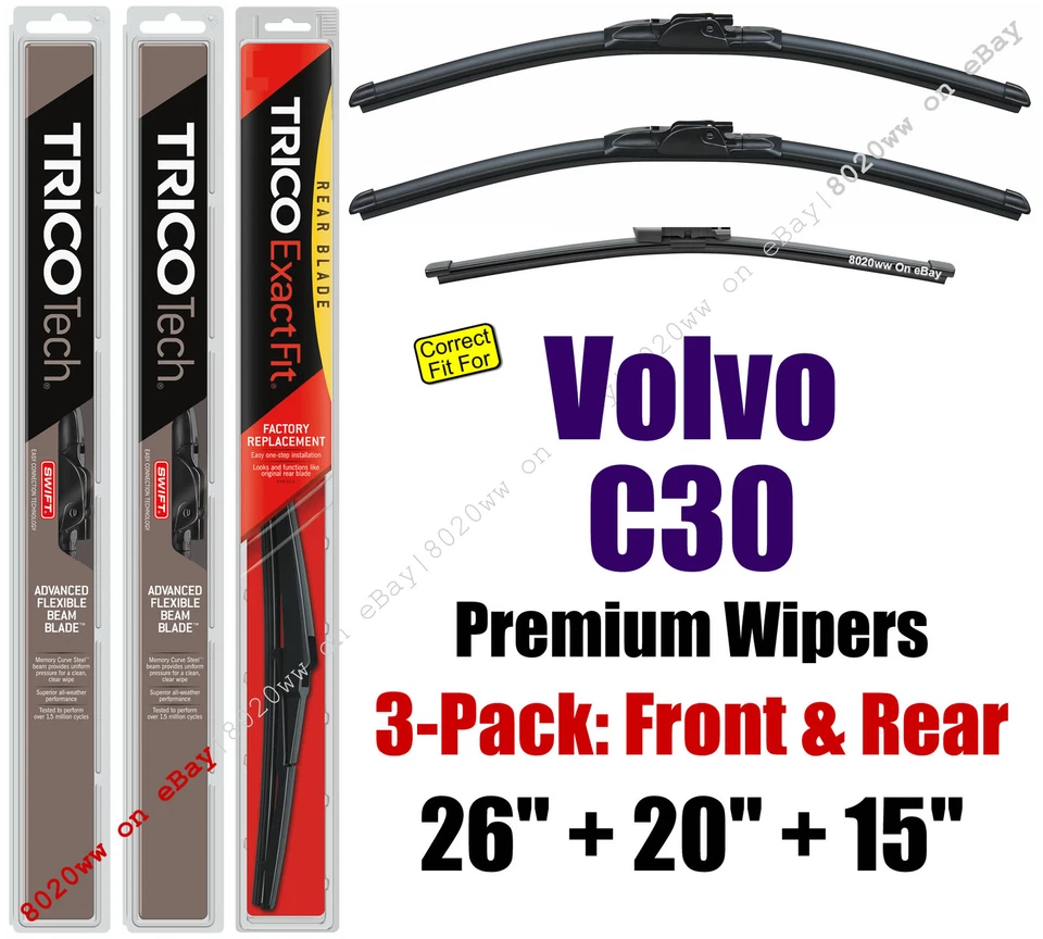 Paquete de 3 limpiaparabrisas delanteros y traseros premium para Volvo C30 2007-2010 - 19260/200/15G Foto 1 de 1