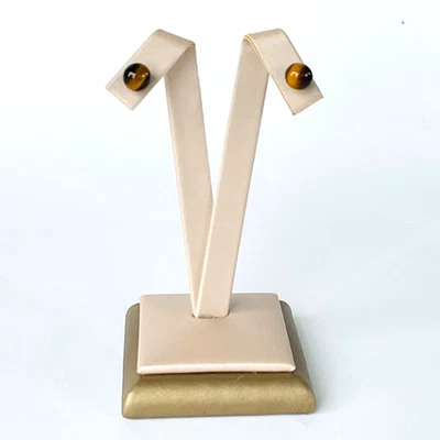 Aretes de oro amarillo de 14K ojo de tigre - Vintage 1984 - Probados 14K Foto 1 de 4