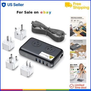 220V to 110V Voltage Converter with 4 USB Ports 2 Outlets Travel Power Adapter - Picture 1 of 9