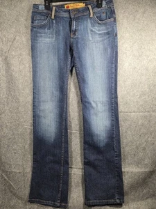 Jeans vintage fondo mela 9/10 Y2K tasche ricamate lavaggio scuro - Foto 1 di 10