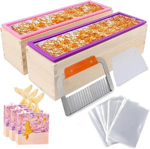 Silicone Soap Mold for Soap Making, Rectangular Loaf Soap Mold with Wooden Boxes - Picture 1 of 7