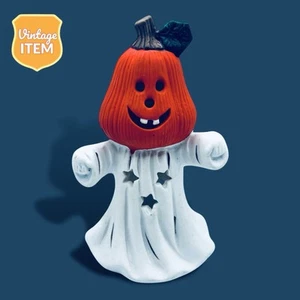 Vintage 6 Inch Pumpkin Ghost Halloween Holiday Candle Holder. RARE! - Picture 1 of 9