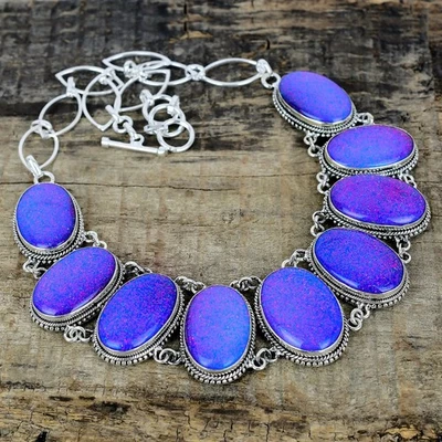 Blu Lucido Tripletta Fuoco Gemma Collana 925 Argento Sterling Massiccio Gioielli - Immagine 1 di 4