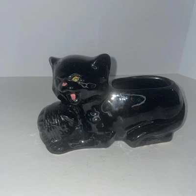 Vintage 50's McCoy Pottery Black Kitten Cat Planter - Image 1 of 4