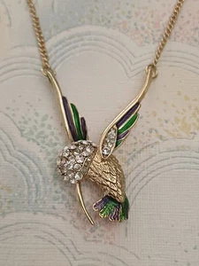 Collar Colibrí Tono Oro 5cm Diamante Colgante En Cadena 44cm - Imagen 1 de 4