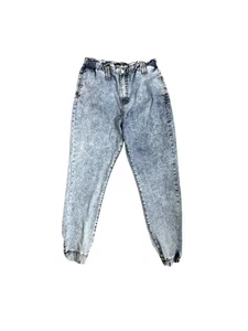 S.O.N.G 13/31 Womens Acid Wash Mom Jeans Paper Bag Waist Elastic Cuffs High Rise - Picture 1 of 8
