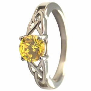 Celtic November Birthstone Ring Topaz Yellow Cubic Zirconia Solitaire Band - Picture 1 of 5
