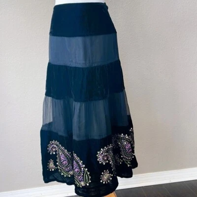 Falda vintage Carole pequeña en capas para mujer cachemira boho talla 6 Foto 1 de 4