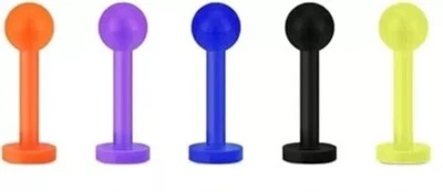 5x Metal Free Plastic Labret Bar Bio Flex Non Allergic Plastic Labret Bar - Image 1 of 3