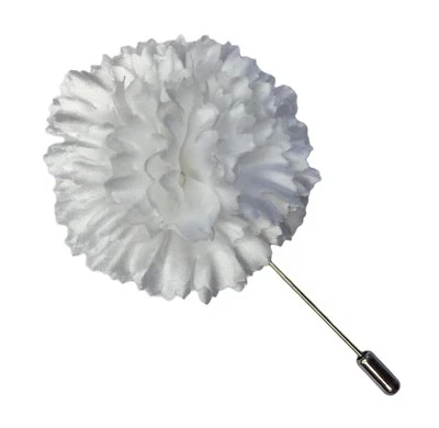 M&S Schmalberg 2" Silk Satin White Carnation Brooch Men's Lapel Pin Made in USA - Image 1 of 4