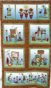 debbie mumm rustic folk art ~ GARDENING ~ fabric panel garden pots rake frog - Picture 1 of 1