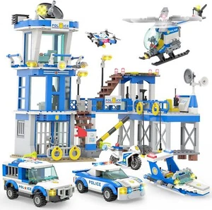 City Police Station Building Block Set - 890 Pieces Helicopter, Police Car - Picture 1 of 7