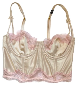 VICTORIAS SECRET DREAM ANGELS GOLD PINK LACE UNLINED LONGLINE BALCONETTE BRA 34B - Picture 1 of 11