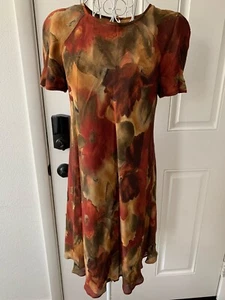 Abito donna Liz claiborne marrone stampa tinta manica corta taglia 6 - Foto 1 di 10