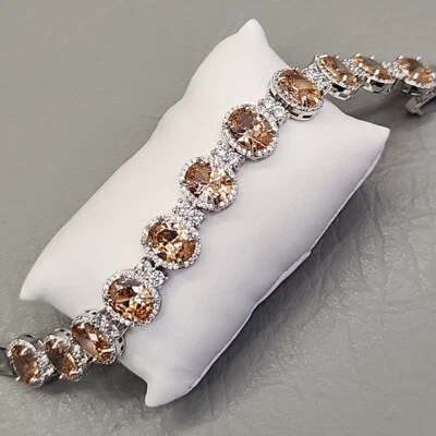 Pulsera Diamantes de Imitación Champagne Cristal Ovalado Tono Plata Vinculada JTV 6.5" Foto 1 de 4