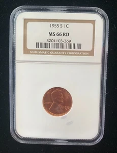 1955 S- MS66RD LINCOLN WHEAT CENT 1C NGC369 - Picture 1 of 2