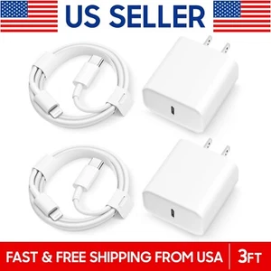 2 Pack Original USB-C Fast Wall Charger Cable for iPhone 14 13 12 11 Pro Max 8 7 - Picture 1 of 9