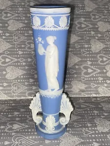 German Vintage Jasperware Blue & White Vase  Woman With Flowers  (Unmarked) - Picture 1 of 12