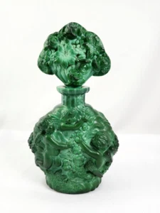Antigua botella de perfume checa bohemia malaquita verde arte vidrio querubines ángeles - Imagen 1 de 9