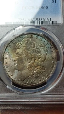Серебряный Моргановский доллар 1898 O $1 PCGS MS65 оригинальная тонировка отличный блеск 5219 - Изображение 1 из 4