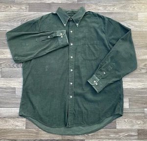 Vintage Lands End Corduroy Shirt Mens XL Green Button Down Collared - Picture 1 of 7
