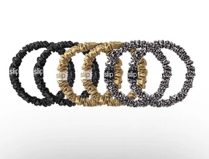 slip Pure Silk 6-Pack Skinny Scrunchies in Gold/leopard/black - Picture 1 of 2