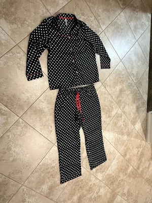 Conjunto de pijama de satén Gilligan & O'Malley negro/blanco lunares rojo talla XXL Foto 1 de 3