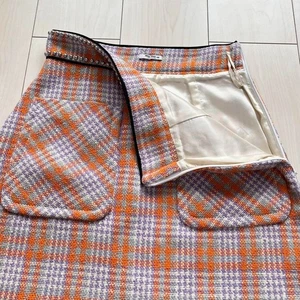 Miu Miu Mini Skirt Tweed Studded Orange Purple Check Pattern Wool Cotton Size 38 - Picture 1 of 6