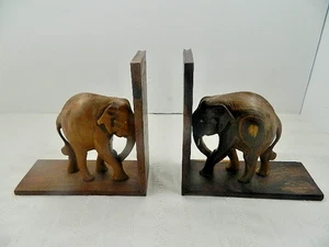 Fermalibri Elefante Vintage Legno Massello Intagliato a Mano Made in India - Foto 1 di 13