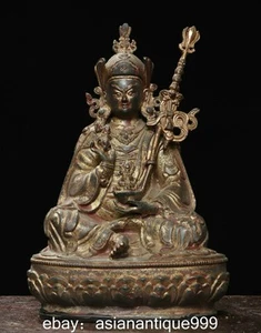 8" Alter tibetischer Kupfer Guru Padmasambhava Rinpoche Buddha Skulptur - Bild 1 von 9