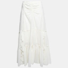 Diane von Furstenberg Off-White Cotton Ruffle Trimmed Skirt L