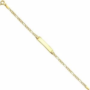 14k Solid Yellow Gold Hollow Figaro Baby ID Bracelet Esclava Oro Solido Bebe 6" - Picture 1 of 3