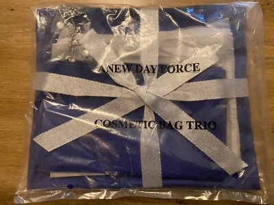 1998 Avon Anew Day Force Zippered "Cosmetic Bag Trio" Gift Set of 3 Blue Silver - Image 1 of 2