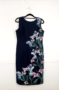 GEORGE Size 8 Navy Blue Floral Sleeveless Cotton Dress Zip SUMMER Wedding BNWT - Picture 1 of 13