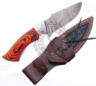 CUSTOM HAND MADE DAMASCUS STEEL BOB CAT KNIFE WITH STYLISH PAKAH WOOD HANDLE - Image 1 of 4