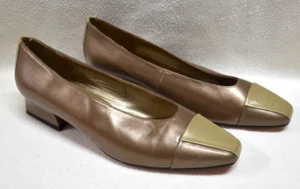 Jane Webster Women's Gold/Bronze Leather Slip On Square Toed Shoes Size 9.5 B - Picture 1 of 16