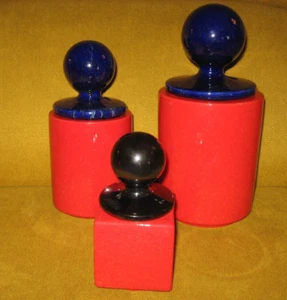 Pino SPAGNOLO for SICART three red cutlery pots VINTAGE 70's design - Picture 1 of 9