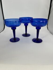 SET OF 3 COBALT BLUE MARGARITA GLASSES