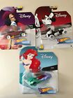 Lot of 3 Hot Wheels Disney Cars Ariel Little Mermaid,Mickey Mouse,Captain Hook 