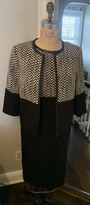 Nipon Boutique Suit Dress Sz 10 Black White Chevron Leather Trim NWT Ret $150 - Picture 1 of 18
